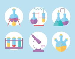 matraces de cristalería química experimentar reacciones ciencia estilo plano vector