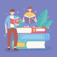 girl and boy with books reading and studying education vector