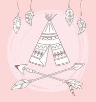 tipi nativo flechas y plumas boho y tribal vector