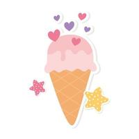 ice cream love hearts romantic decoration cartoon style sticker white background vector