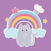 cute cat pet rainbow decoration cartoon style sticker vector