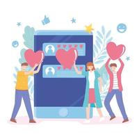 A las personas con corazones les gusta la calificación y los comentarios en las redes sociales vector