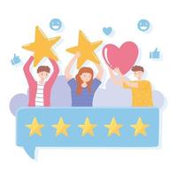 happy people holds star and heart social media network rating and feedback vector