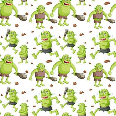 Goblin or troll seamless pattern on white background