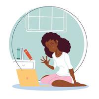 woman working remotely from her home vector