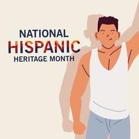 mes nacional de la herencia hispana con diseño vectorial de dibujos animados de hombre latino vector