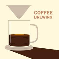 métodos de preparación de café, goteo de bebida caliente con taza de café vector