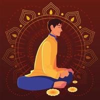 happy bhai dooj with indian man cartoon in front of mandala vector design