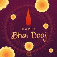 happy bhai dooj with yellow flowers and bindi drop vector design