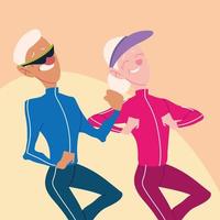 elderly couple running, active seniors vector