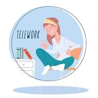 mujer que trabaja de forma remota desde su casa, teletrabajo vector