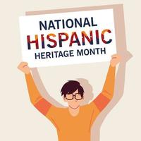 national hispanic heritage month with man cartoon with banner vector design