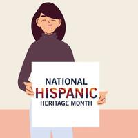 national hispanic heritage month with latin woman cartoon vector design