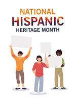 national hispanic heritage month with latin men with banners vector design