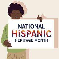 mes nacional de la herencia hispana con diseño de vector de dibujos animados de hombre negro
