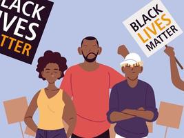 Black lives matter with mother father son cartoons and banners vector design