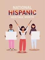 national hispanic heritage month with latin women with banners vector design