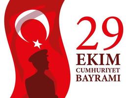 29 ekim cumhuriyet bayrami con bandera turca y diseño de vector de silueta de hombre ataturk