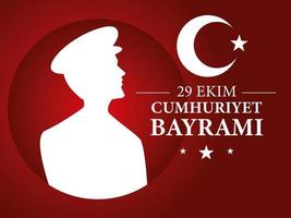 29 ekim cumhuriyet bayrami with turkish ataturk man silhouette in circle vector design