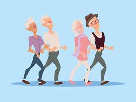 group of old people walk together, active seniors vector