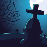 Fondo de halloween con cementerio aterrador y luna llena vector