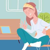 woman working remotely from her home vector