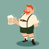 Dibujos animados de hombre de Oktoberfest con diseño tradicional de vector de tela y cerveza