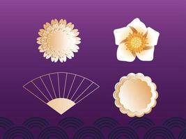 set of decorative elements for mid autumn festival vector