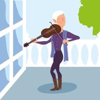 old woman playing a violin, active senior vector