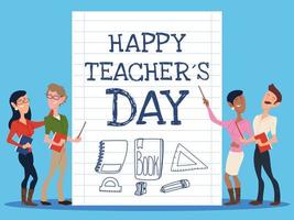 happy teacher day with group of teachers vector