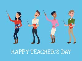 happy teacher day with group of teachers vector