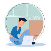 man working remotely from her home, telework vector