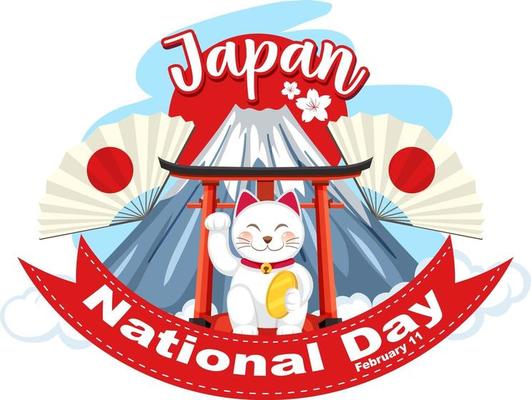 Japan National Day banner with Japanese Cat on Mount Fuji background