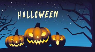 halloween night background with pumpkins vector