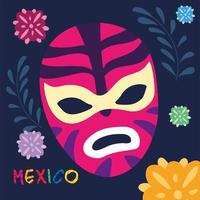 label mexico with mexican wrestler mask vector