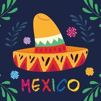 label mexico with mexican hat, poster vector