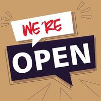 we are open, we are working again vector