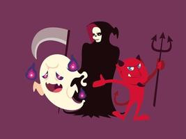 conjunto de personajes halloween fantasma, muerte y diablo vector