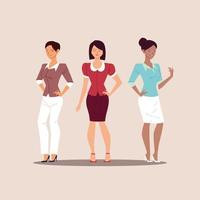 set of businesswomen in different poses, office uniforms vector