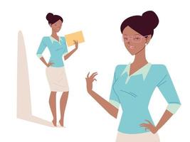 hermosa mujer de negocios afro en diferentes poses vector