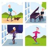 older people engage in outdoor activities vector