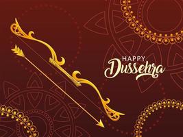 label happy Dussehra with golden bow and arrow vector