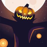 halloween night background with full moon and scarecrow vector