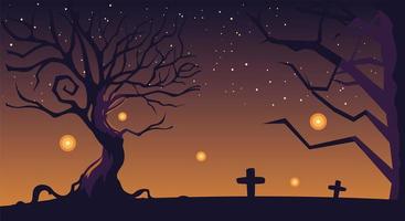 halloween background with cemetery and tombstones at night vector