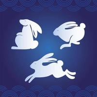 set of rabbit for mid autumn festival or moon festival vector