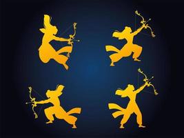 set of silhouettes of the Lord Rama with bow and arrow vector