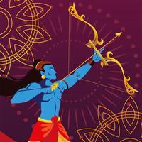 template of the lord Rama with bow and arrow over decorative background vector