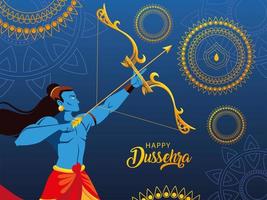 poster of lord Rama with bow and arrow in happy Dussehra vector