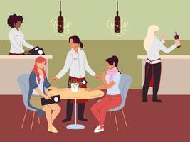 women sit at the table and order food