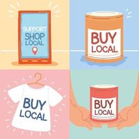 conjunto de iconos de la campaña de la tienda local, apoya a las empresas locales vector